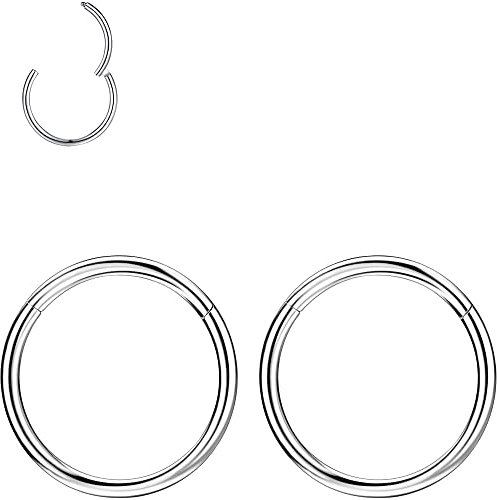 PunkTracker 2Pcs 20G 18G 16G 6/7/8/9/10mm Rings for Cartilage Tragus Helix Hoop Earrings Stainless Steel Nose Rings Nose Piercings Helix Conch Septum Jewellery - Silver/Gold/Rose Gold