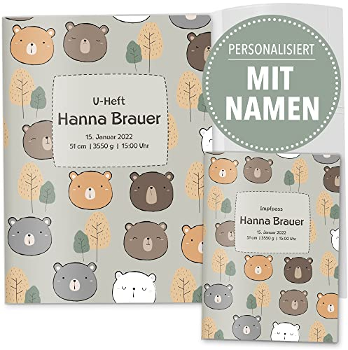 OLGS U-Heft und Impfpasshüllen 3-teiliges Set Awesome World | Untersuchungsheft & Impfpass Hüllen, Babygeschenk personalisierbar mit Namen - Uhefthülle, Impfpasshülle personalisiert, Brainy Bear