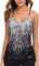 WILLIAMHUA Damen Pailletten Tops Glitzer Oberteile Sparkle Party Weste Ärmellos Tunika Weste Damen Sequin Tank Top (L, Schwarz)