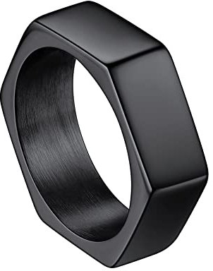 ChainsHouse schwarz ring set Punk Stil Hexagon Fingerring 7mm breit Fingerring in Ringgröße 72 Partnerring Freundschaftsring Modeschmuck Fingerring für Paar Pärchen