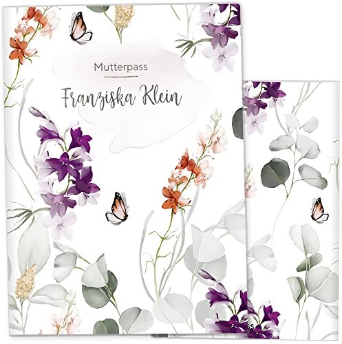 Olgs 3-teilige Mutterpasshülle Awesome Mommy - Schutzhülle für den Deutschen Mutterpass - Geschenk für Schwangerschaft und werdende Mütter - Hülle mit Personalisierung, Fantastic Freesia
