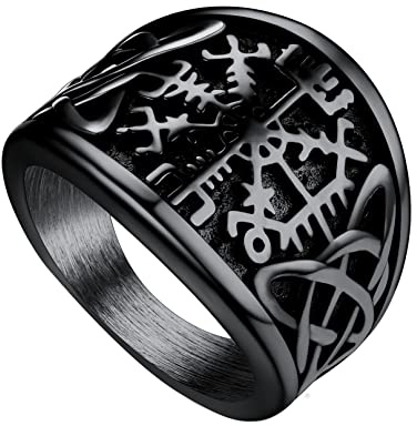 Bandmax Schwarze Ringe mit Wikinger-, keltischem Knoten- und Kompassmuster Fingerring aus Edelstahl Größe 69 Ringe Mode Schmuckringe