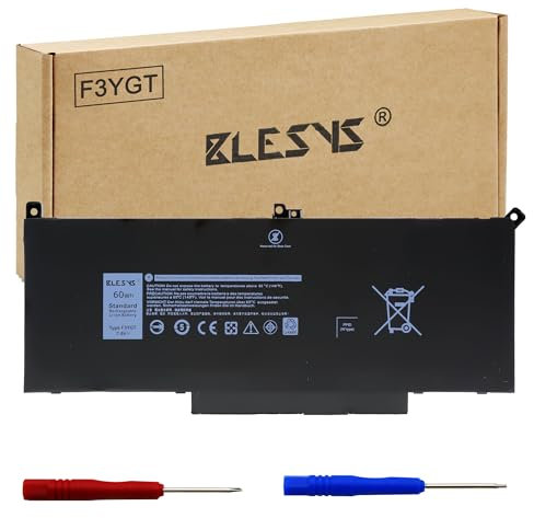 BLESYS [7.6V 60Wh] F3YGT Batterie pour Dell Latitude 7380 7390 7480 7490 E7480 E7280 12 7000 7280 7290 Series 451-BBYE Laptop