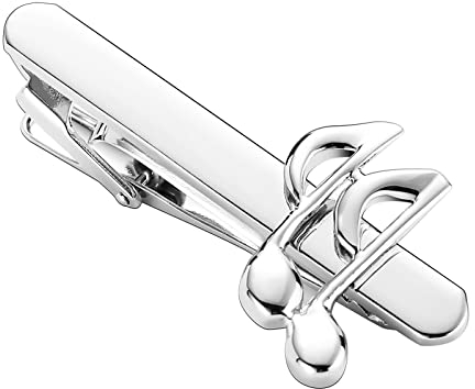 Whoiy Krawattenklammer Silber, Krawattenklammer Vintage Edelstahl Musik-Symbol für Männer Frauen Kostenlose Gravur mit Schmuck Box