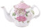 Pulchritudie Bone China Teapot, English Teaset, Dahlia Floral Design with Golden Rim, 37 Oz