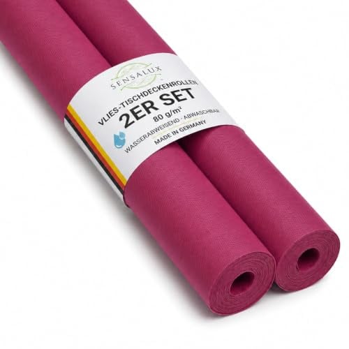 Sensalux Vlies Tischdeckenrolle 2er Set 1,00 x 25 m Beere, 80 g/m² | abwaschbar, wasserabweisend, stoffähnliche Tischdecke Rolle, OEKO-TEX, Party, Catering, Gastro