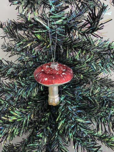 Glass mushroom hanging Christmas tree ornament
