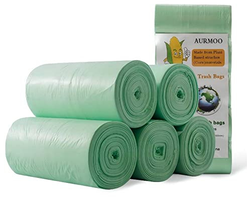 AURMOO 180 Stück Biomüllbeutel 8L mit Henkel, Müllbeutel, Haushaltsmüllbeutel, Biologisch Abbaubar Beutel, Müllbeutel/Mülltüten, Müll-abfallbeutel für Küche, Büro, Wohnzimmer(W40XH59cm,Grün)