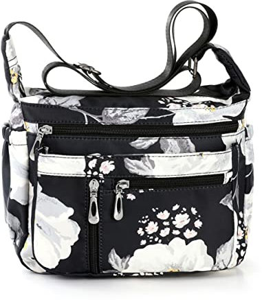 HERCMNOY Damen-Umhängetasche, Umhängetasche, Handtasche, mehrere Taschen, Nylon, Kuriertasche, blumenmuster, Exterior Dimensions: 11 L x 8.27 H x 4.33 D