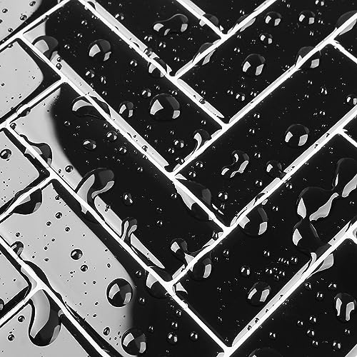 Livelynine Fliesenaufkleber Bad - Schwarz, 30.5x30.5CM, Wasserfest, Selbstklebend, Fischgräte, 4 Stück