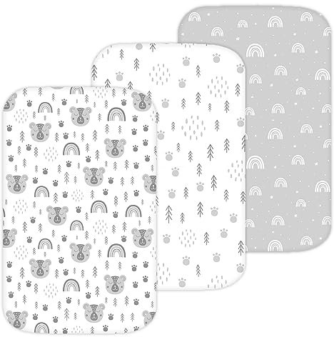 TansyPanda Stubenwagen-Bettlaken für Mika Micky, Cuddor, Evolur Nachttisch von TansyPanda, 3er-Pack, 48,3 x 81,3 cm, ultraweich, atmungsaktiv und eng anliegend, Unisex Jungen und Mädchen, Grauweiß