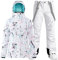GSOU SNOW Ski Sets für Frauen Ski Jacken und Hosen Schneeanzug Snowboard Mantel outfits Warme Kapuze Wasserdicht Winddicht Isoliert, Weiss/opulenter Garten, Small