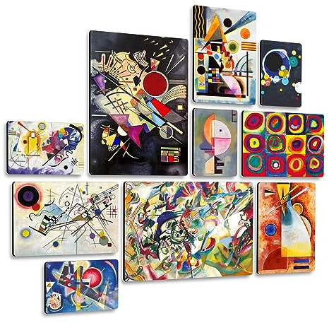 Giallobus - Set 10 Quadri Multi Pannello - Vassily Kandinsky - Kandinsky 1 - Legno MDF - - 2 x 42x29,7cm - 4 x 29,7x21cm - 4 x 21x14,85cm - - Pronti da Appendere - Quadri Moderni per la casa