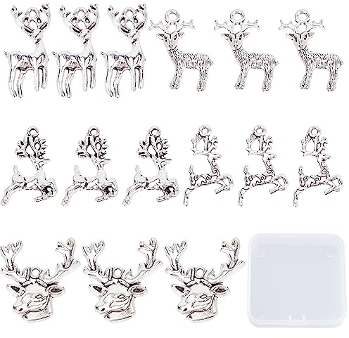 SUNNYCLUE 1 Box 50 Stück Hirsch Charms Weihnachten Antik Silber Rentier Charms Hirsch Kleiner Elchkopf Tier Charm Hirschgeweih Niedliche Tiere Charm Legierungs Charms Für Die Schmuckherstellung Charm