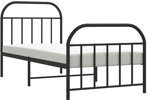 vidaXL Bettgestell, Bettrahmen mit Kopfteil Fußteil, Metallbett Bett mit Lattenrost, Einzelbett Gästebett Schlafzimmer, Metall Schwarz 80x200cm