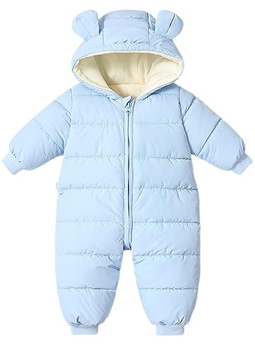 Bébé Filles Garçons Combinaison de Ski Hiver Manteau Nouveau-Né Épais Fermeture éclair Barboteuse Bébé Coupe-Vent Capuche Polaire Vêtements D'Extérieur Bleu 18-24 Mois