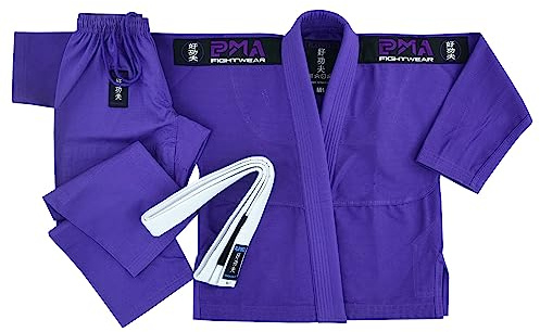 Playwell Pro Girls BJJ GI Jiu Jitsu Uniform Suit (Comes with Free Childrens Ju Jitsu White Belt) - Purple (M000)