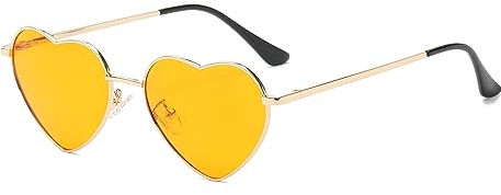 JCTAIFOO Polarisierte Herz Sonnenbrille für Damen Vintage Mode Liebe Form Gold Metallrahmen Nette Party Festival Brille Gold/Orange