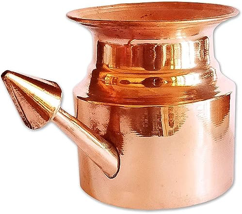 BishtHub Pot à eau en cuivre pur Neti Lota traditionnel hindou Pooja 250 ml
