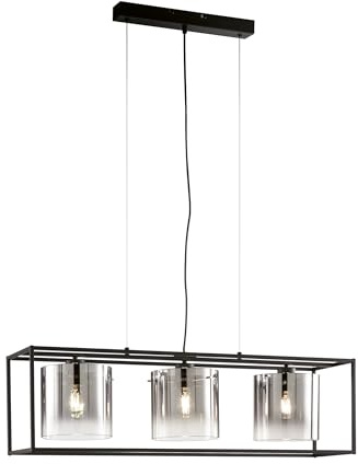 Fischer & Honsel Pendelleuchte, Samu | sandschwarz/rauchfarben zu klar verspiegelt | L: 90 cm, B: 23 cm | H: 150 cm | Höheneinstellenbar | 3x E27 max. 40,0W ohne Leuchtmittel | 61028