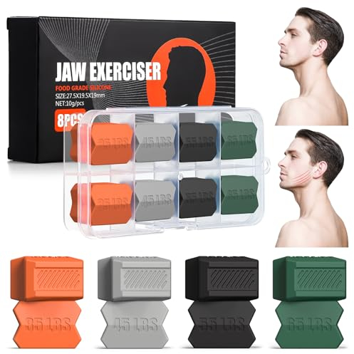 jjshund 8 Stück Silikon Jawline Trainer, Kiefer Trainer mit 4 Widerstandsstufen, Jawline Gum Jaw Exerciser für Männer Frauen Jaw Design
