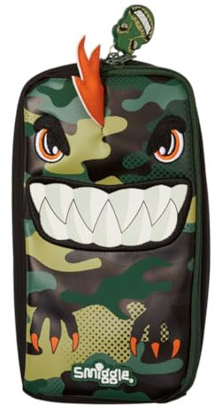 Smiggle 'Best Budz' Soft 2 Pocket Pencil Case (Green Dino-Dragon)