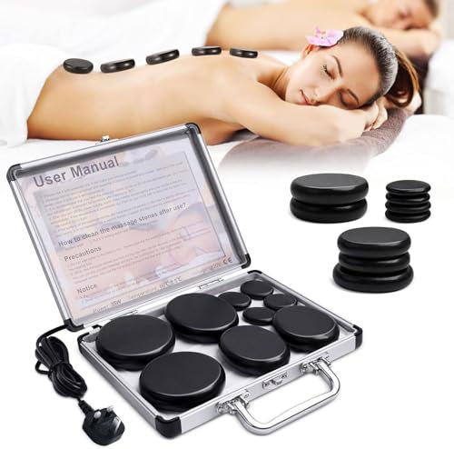 Basalt Hot Stones Massage Warmer Kit - 9Pcs Hot Rocks Electric Portable Spa Therapy Set for Deep Muscle Relaxation, Home & Professional Use, Reusable Wellness Gift Set
