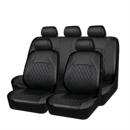 OKMNJHY 9pcs Car Leather Seat Cover Sets, For Citroen C4 Cactus Hatchback 2014-2019 Full Surround Pu Leather Seat Covers Car Waterproof & Breathable Interior Accessories,B/9pcs Set Black
