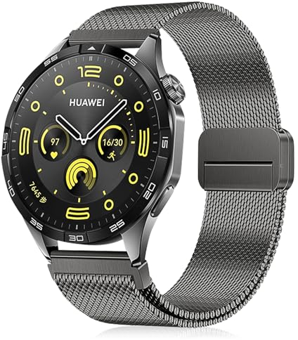 Hinnwer 22mm Armband für Huawei Watch 5 46mm/Watch GT5/GT5 Pro/4/ GT4 46mm Magnetverschluss Edelstahlarmband Mesh Uhrenarmband Metall Armband für Huawei Watch 4 Pro 48mm - Titan Grau