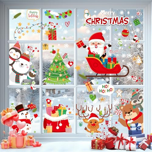 Timiyou Vetrofanie Natalizie per Finestre,115 Pcs Vetrofanie Natalizie Grandi Fiocchi di Neve Vetrofanie Natale Removibili Statico Adesivi per Porte,Vetrine,Natalizia Riutilizzabile PVC Addobbi Natale