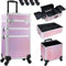 BAKAJI Trolley Make Up 3 en 1 Professionnel avec Trame Holéographique à Triangulaire, Beauty Case Esthéticienne Portable, Valise de Maquillage avec Roues Détachables, Valise Organisateur Maquillage