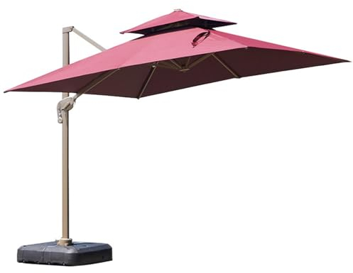HESHEQ Großer Außen-Sonnenschirm Alu Ampelschirm Quadratischer großflächiger Sonnenschirm als Sonnenschutz Balkon for Garten, Terrasse, Pool, Balkon(Size:Red)