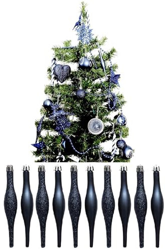 UKDD® Navy Collection Weihnachtskugeln, Weihnachtsbaumschmuck, Glitzer, matt, Eiszapfen (10 Tropfen, 120 mm)