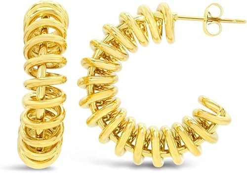 ARS-ARGENTI Creolen Ohrringe Damen Mädchen Sterling Silber 925 Gold 18K - hypoallergen (Rund Statement Creolen in Spiraldesign MAYA Edelstahl 18K vergoldet 29x7mm)