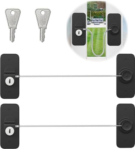 Oruiiju Juego de 2 Candados de Seguridad para Bebés, Cerraduras para Puertas de Nevera y Congeladores con Llave, Restricción de Ventana con Cable de Bloqueo-Negro