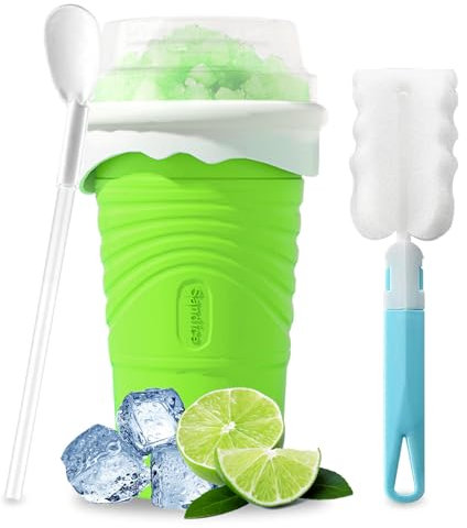 Herbst Slushy Maker Gobelet 500 ml en silicone avec paille et cuillère Slush Ice Cup DIY Ice Cup Slushy Maker Cup Smoothie Cup avec brosse de nettoyage (vert)