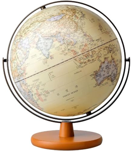 UHJKLA Detaillierter Globus mit 12 Zoll Durchmesser, Weltkugel mit Touch-Schalter-Design, integrierte LED, Retro-3D-Relief-Erdglobus mit Holzsockel, geografischer Globus, neu