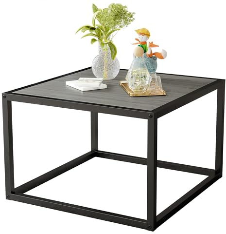 ARFARLY Square Coffee Table for Living Room, Simple Center Side Table with Wood Tabletop and Sturdy Metal Frame,Black and Gray/60x60x40cm