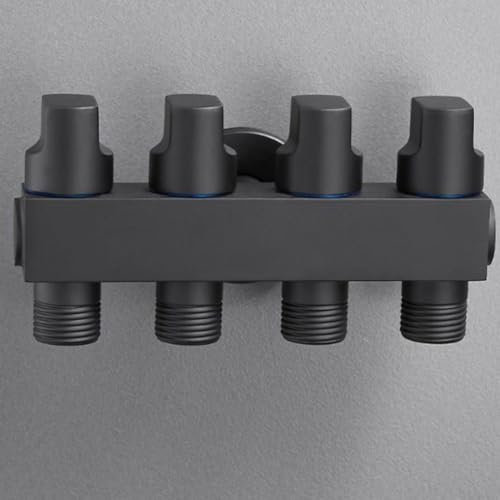 Válvula de ángulo de inyección de agua de 4 vías, válvula desviadora multifunción de latón de 1 entrada y 3 salidas, válvula distribuidora de agua de grifo, para ducha de baño (negro)