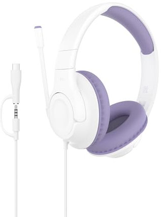 Belkin SoundForm Inspire - Auriculares supraaurales con cable para niños, aprendizaje en línea y viajes con micrófono Boom integrado, límite de volumen seguro de 85 dB, USB-C y 3.5 mm, compatible con
