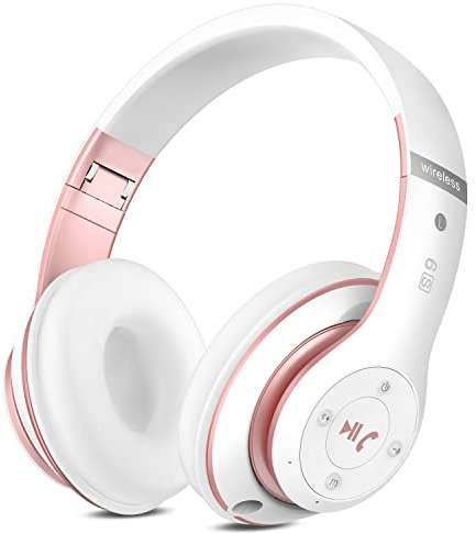 Rebocico Wireless Headphone Over Ear, 6 EQ Music Modes Wireless Headphones with Microphone (White Rose Gold)