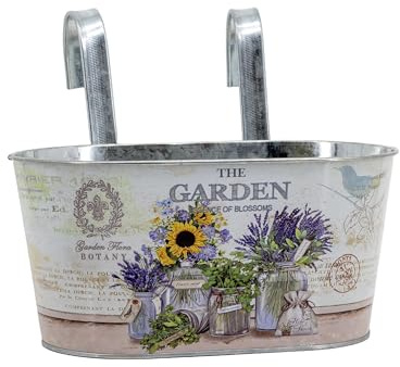 DARO DEKO Metall Hängetopf mit 2 Henkeln - 23cm x 11cm (Sonnenblume, 4 Stück)