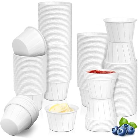 LeonBach 300PCS Paper Souffle Portion Cups,2oz Disposable Medicine Cup Small Paper Jello Shot Cups 2oz Mini Sample Cup for Ketchup,Condiment,Sauce,Tasting,Measuring,Dessert Servings