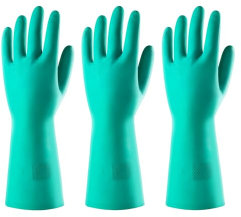 ThxToms Chemikalienschutzhandschuhe aus Nitril, Säurefeste Arbeitshandschuhe für Industrie & Lebensmittel,Schutzhandschuhe öl lösemittel, EN 388 & 374 geprüft,Latexfrei,Damen Herren,Grün(3 Paar) S