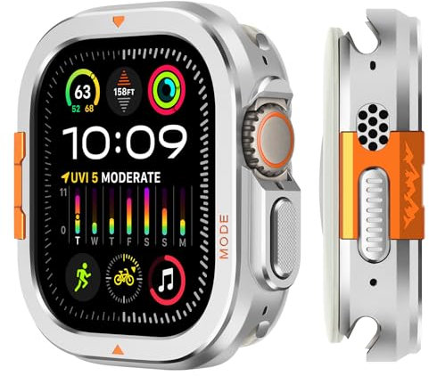 Suphart 2 en 1 Funda Compatible con Apple Watch Ultra 2/Ultra 49mm Carcasa, Protector Parachoques Sólido con Cubierta Trasera para iWatch Ultra 49mm, Plata