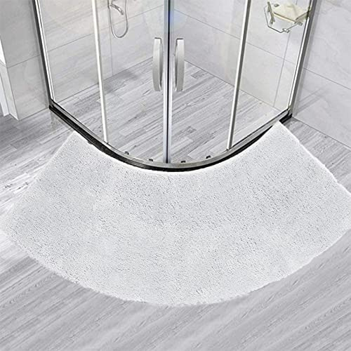 SnamicE Flauschige, Gebogene Duschmatte, 45 x 110 cm, waschbarer Badezimmerteppich für den Boden Einer Eckbadewanne, Grau, Weiß, Groß,White-Large