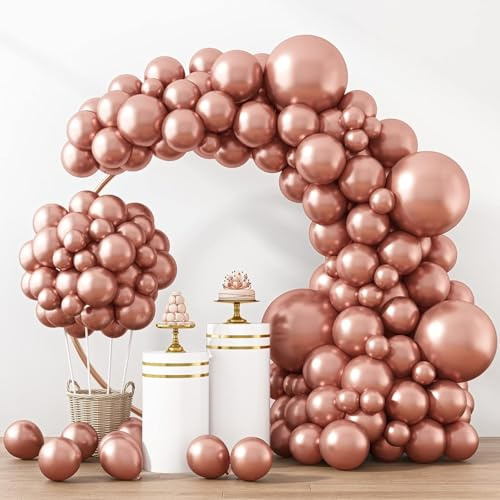 Decorazioni Compleanno 107 Pezzi, Arco Palloncini Oro Rosa, Taglie 18 12 10 5 pollici Palloncini Arco Kit Per Feste Compleanno, Baby Shower, Matrimonio, Laurea, Battesimo Bambino Addobbi