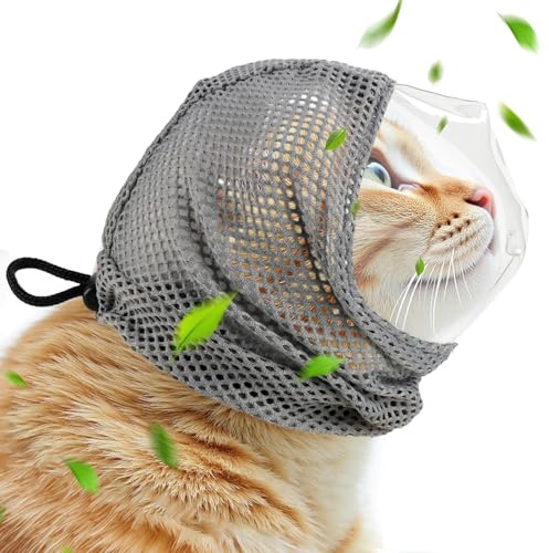 Adjustable Cat Muzzle for Grooming and Biting Prevention, Breathable TPU Material with 4 Anti-Scratch Gloves for Nail Trimming Bathing Vet Visits - M