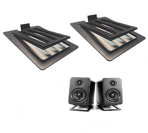 wigmoa U-Z2 Desktop Speaker Stands Pair for Small Speakers, Tilted Steel Tabletop Stands with Foam Padding, Fits Compact Studio Monitors, Computer Speakers (A/Black)