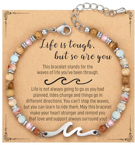Inspirational Gifts for Women, Wave Bracelets Friendship Gifts Women Birthday Best Friend Graduation Breast Cancer Survivor Care Get Well Divorce Sympathy Life Is Tough Easter Stocking Stuffers